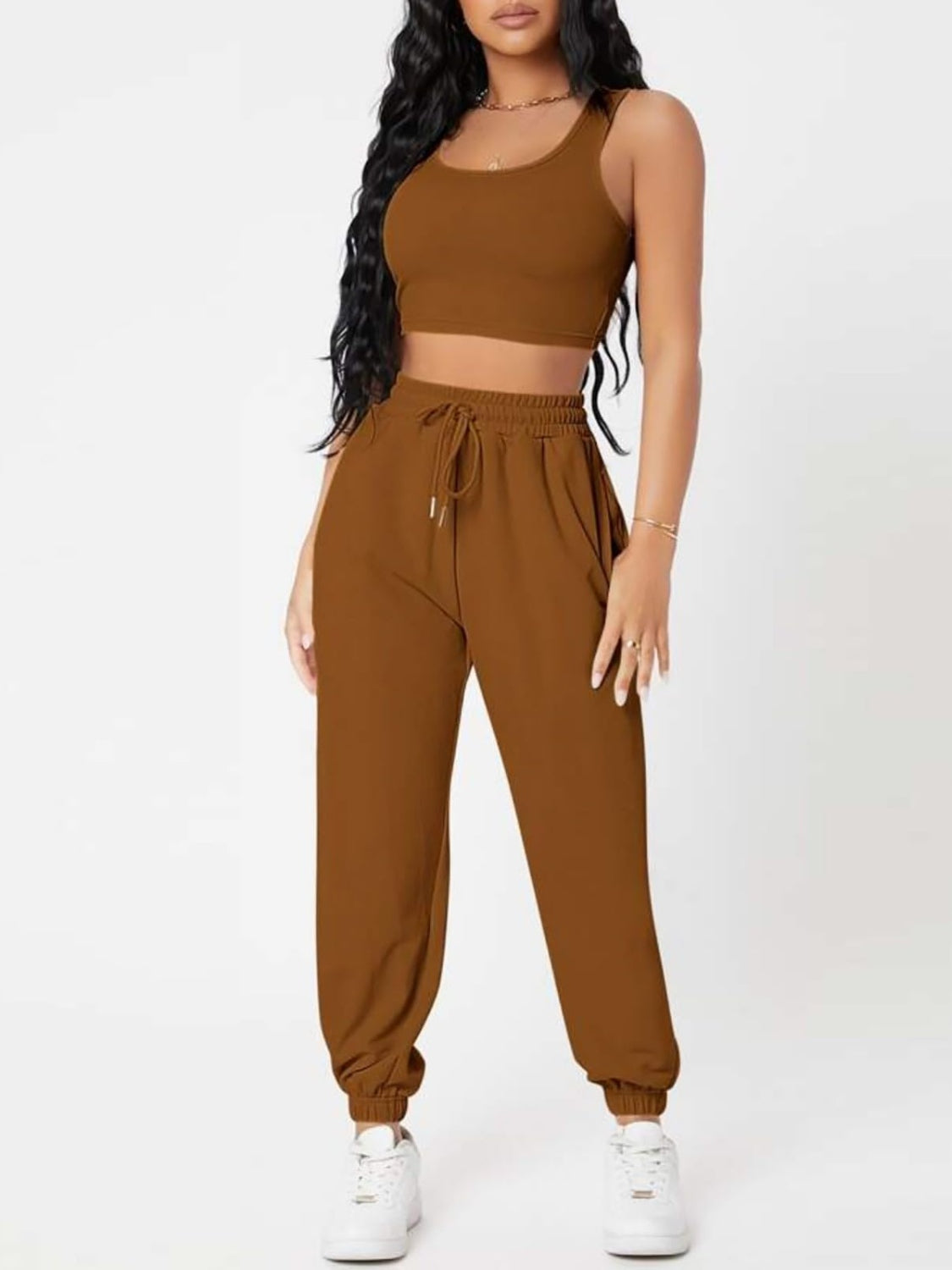 Wide Strap Top and Drawstring Joggers Set