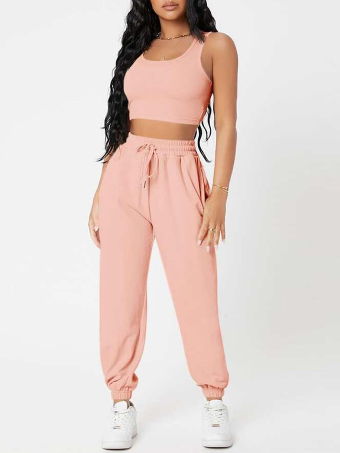 Wide Strap Top and Drawstring Joggers Set