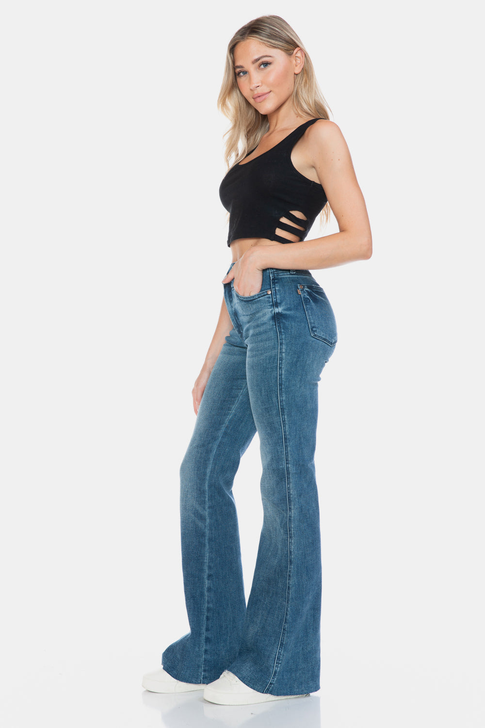 Judy Blue Full Size Tummy Control Cut Hem Flare Jeans