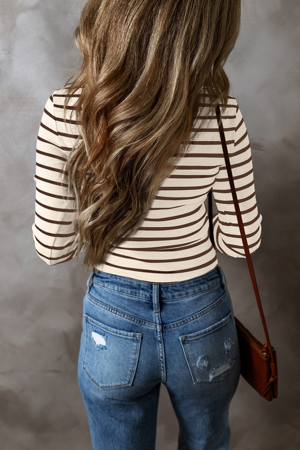 Striped V-Neck Long Sleeve Top